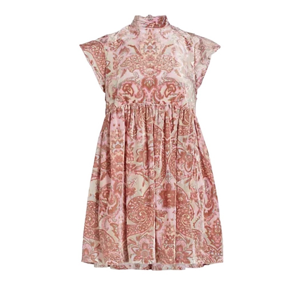 FREE People Velvet All The Time mini dress pink print size Small